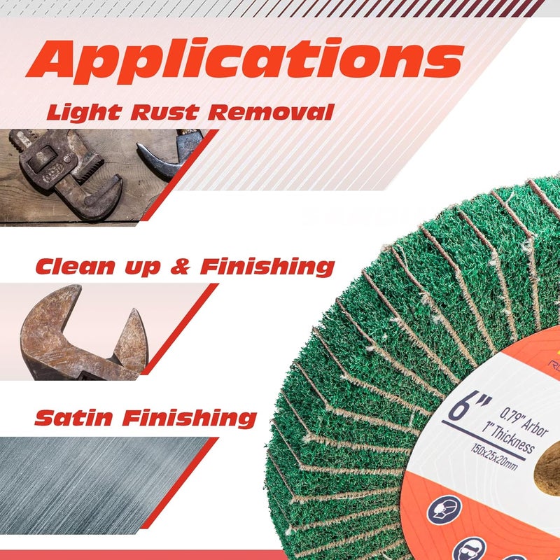 RENOTEC 6 Inch Flap Wheel, Non-Woven Abrasive Polishing Wheel, 1 Inch Thickness, 3/4 Inch Arbor, for Bench Grinder (4 Pcs Grit240 SP) - Image 4